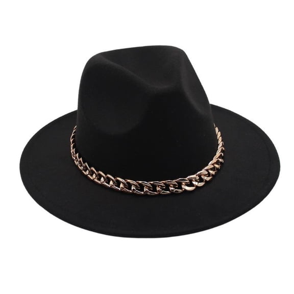 HUANLEDASH Performance Hat Thick Chain Decor Dome Solid Color Jazz Hat Wide Brim Retro Photo Prop Fedora Winter Autumn Panama Cap