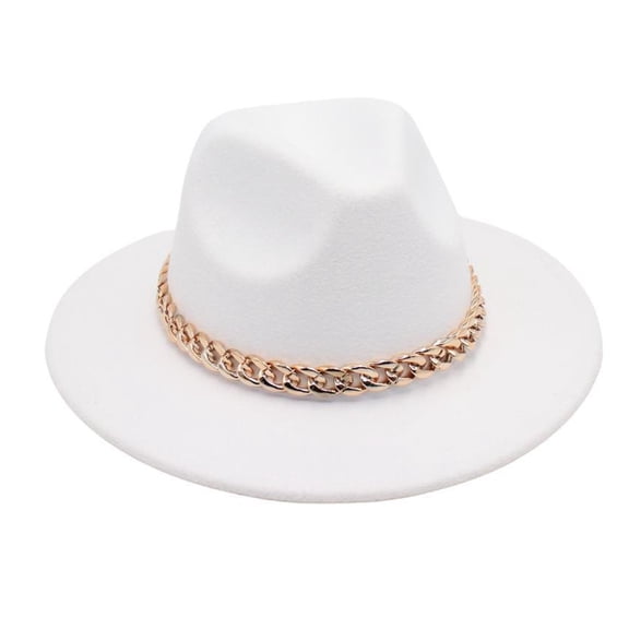 HUANLEDASH Performance Hat Thick Chain Decor Dome Solid Color Jazz Hat Wide Brim Retro Photo Prop Fedora Winter Autumn Panama Cap