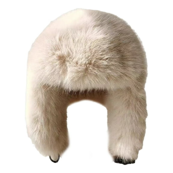 HUANLEDASH Plush Lei Feng Hat Solid Color Women Winter Hat Thermal Faux Fox Fur Beanie Hat with Long Ear Protection