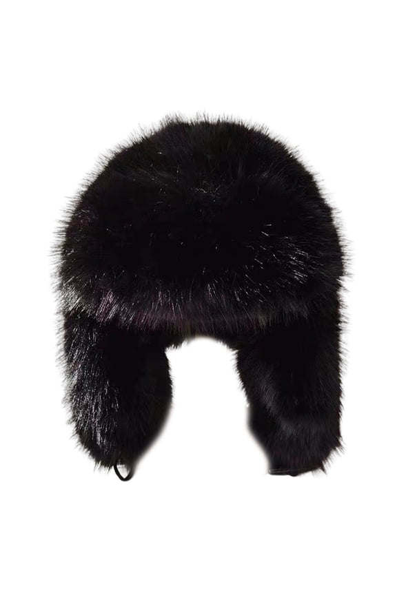 Plush Lei Feng Hat Solid Color Women Winter Hat Thermal Faux Fox Fur Beanie Hat with Long Ear Protection