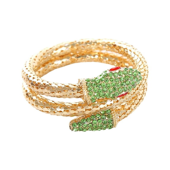 HUANLEDASH Retro Bracelet Snake Shape Rhinestone Decor Adjustable Open Design Bangle Double-layer Polished Alloy Luster Halloween Christmas Wrist Jewelry Arm Cuff