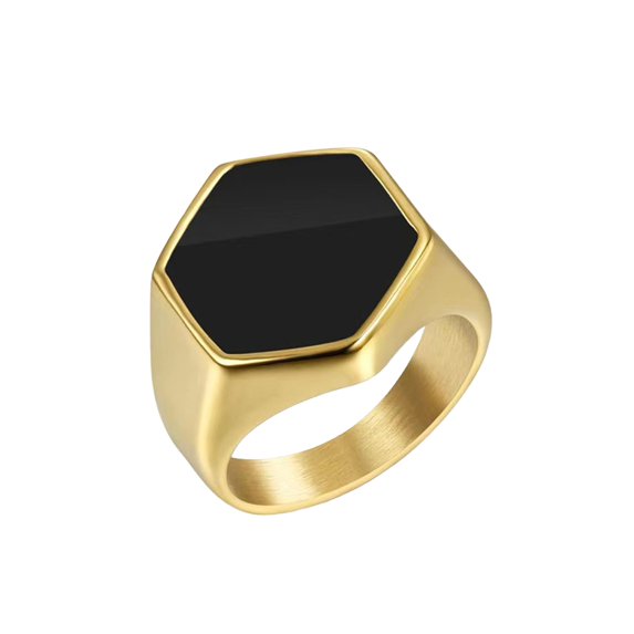 HUANLEDASH Retro Ring Contrast Color Polished Alloy Hexagon Surface Simple Style Multi Sizes Anti-Rust Lightweight Finger Jewelry