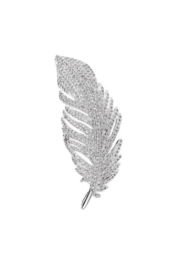 Rhinestone Feather Brooch for Women Men Faux Crystal Feather Lapel Safety Pin Collar Jewelry Accessory for Parties Weddings