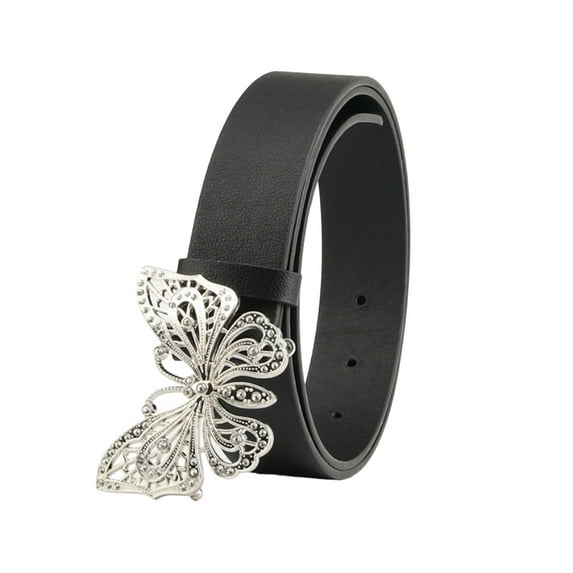 HUANLEDASH Rhinestones Butterflies Decor Belt Adjustable Length Multi Holes Design Women Waistband Solid Color Belt Costume Accessories