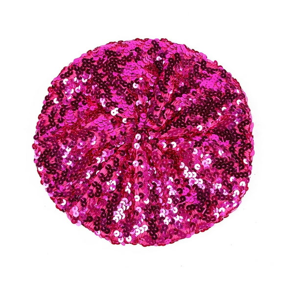 HUANLEDASH Sequin Beret for Women Sparkling Stage Effect No Brim Flat Top Solid Color Parties Performances Headwear Lady Cap