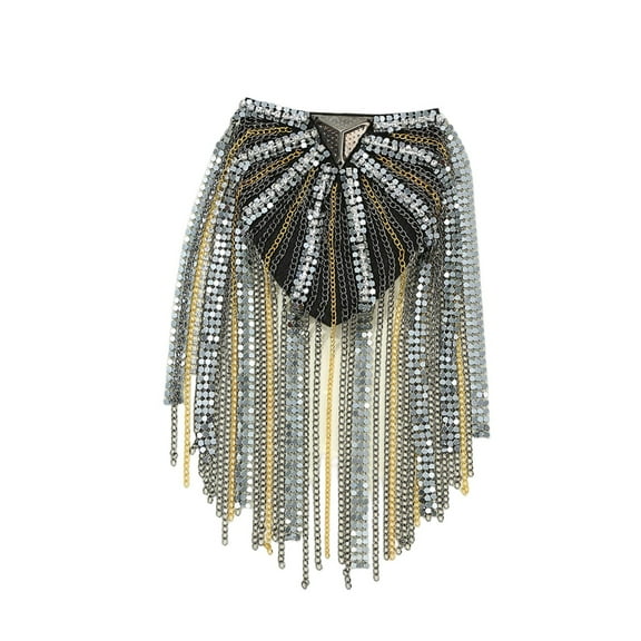 HUANLEDASH Shoulder Epaulet Long Tassels Metal Sequins Rhinestone DIY Elegant Men Women Shoulder Board Badge Brooch Business Suit Accessories