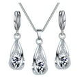 thumbnail image 1 of HUANLEDASH Silver Drop Jewelry Set for Women Cubic Zircon Teardrop Dangle Earrings And Necklace Set for Wedding Bridal Accessories, 1 of 1