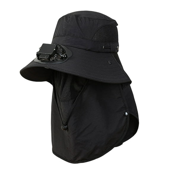 HUANLEDASH Solar Fan Hat Outdoor Wide Brim Sun Hat with Solar Powered Fan Summer UV Protection Bucket Hat with Face Guard for Golf Hiking Fishing