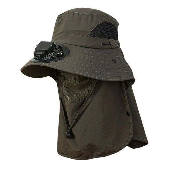 HUANLEDASH Solar Fan Hat Outdoor Wide Brim Sun Hat with Solar Powered Fan Summer UV Protection Bucket Hat with Face Guard for Golf Hiking Fishing