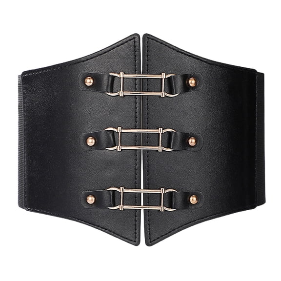 HUANLEDASH Solid Color Retro Elastic Women Corset Exquisite Fine Craftsmanship Faux Leather Lace-up Buckle Wide Belt Clothes Accessories