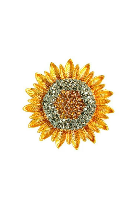 Sparkling Sunflower Brooch Outfit Decor Rhinestone Flower Pin Realistic Stainless Sunflower Floral Pin Clothes Decor Jewelry