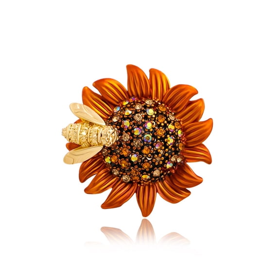 HUANLEDASH Stunning Cloth Pin Rhinestone Bee And Sunflower Brooch for Parties And Casual Wear Enamel Flower Pin Clothing Accessory
