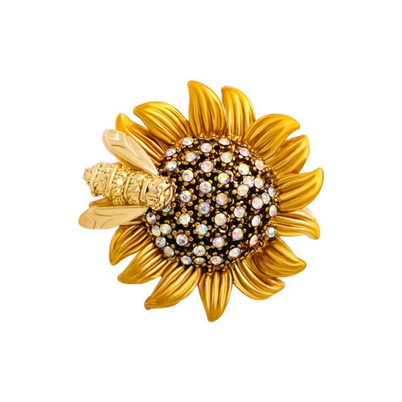 HUANLEDASH Stunning Cloth Pin Rhinestone Bee And Sunflower Brooch for Parties And Casual Wear Enamel Flower Pin Clothing Accessory