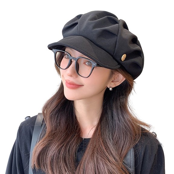 HUANLEDASH Stylish Cloud Top Octagonal Beret Hat Solid Color Short Brim Comfortable Versatile Women Cap for Autumn/Winter