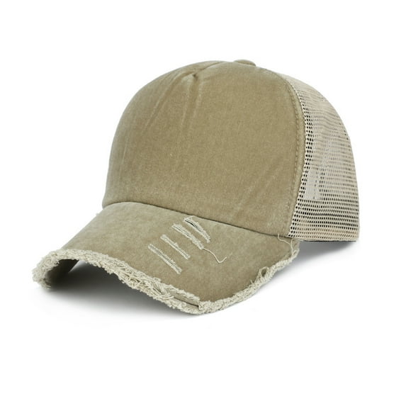 HUANLEDASH Summer Peaked Cap Ripped Sunshade Decorative Long Brim Mesh Anti-UV Hollow Out Lightweight Baseball Hat Men Headwear