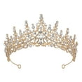thumbnail image 1 of HUANLEDASH Tiara Queen Crown Shiny Rhinestone Decor Symmetric Bride Princess Style Stainless Anti-slip Stainless High-end Luxurious Prom Banquet Party Photo Prop Crown, 1 of 1