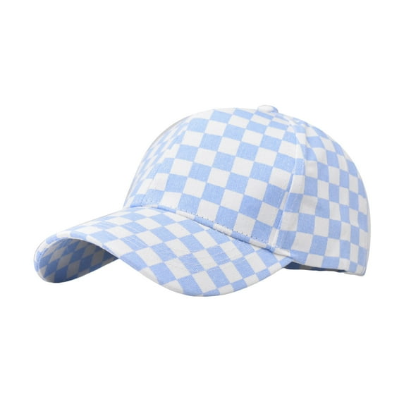 HUANLEDASH Unisex Baseball Hat Plaid Print Color Matching Long Brim Adjustable Ponytail Hole Anti-UV Sun Protection Outdoor Sport Peaked Cap