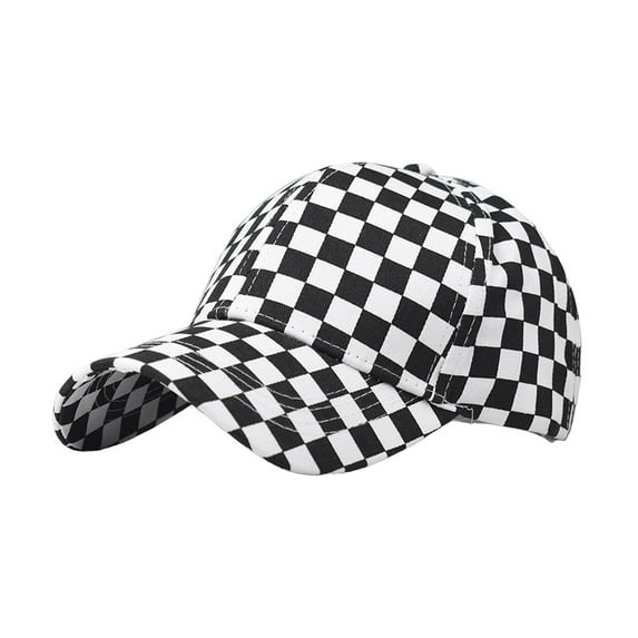HUANLEDASH Unisex Baseball Hat Plaid Print Color Matching Long Brim Adjustable Ponytail Hole Anti-UV Sun Protection Outdoor Sport Peaked Cap