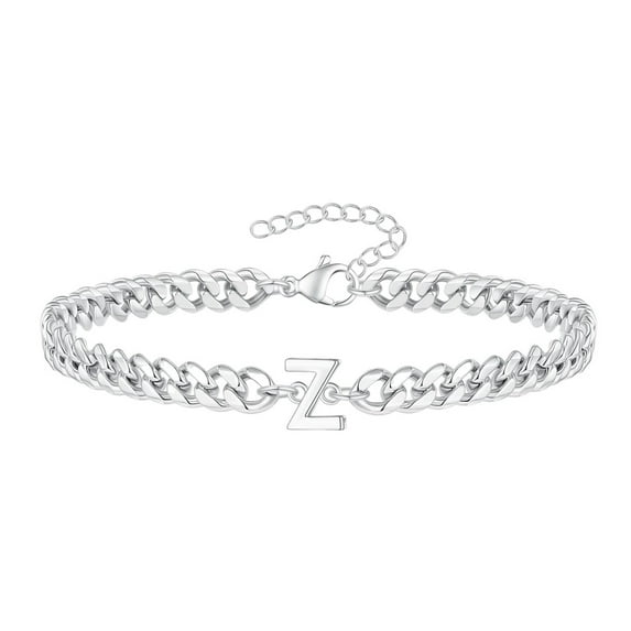 HUANLEDASH Unisex Bracelet Letter Charm Hollow Thick Chain Adjustable with Extended Chain Name Initial Bangle Couple Gift for Valentines Day