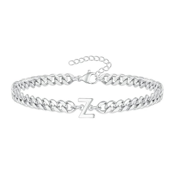 HUANLEDASH Unisex Bracelet Letter Charm Hollow Thick Chain Adjustable with Extended Chain Name Initial Bangle Couple Gift for Valentines Day