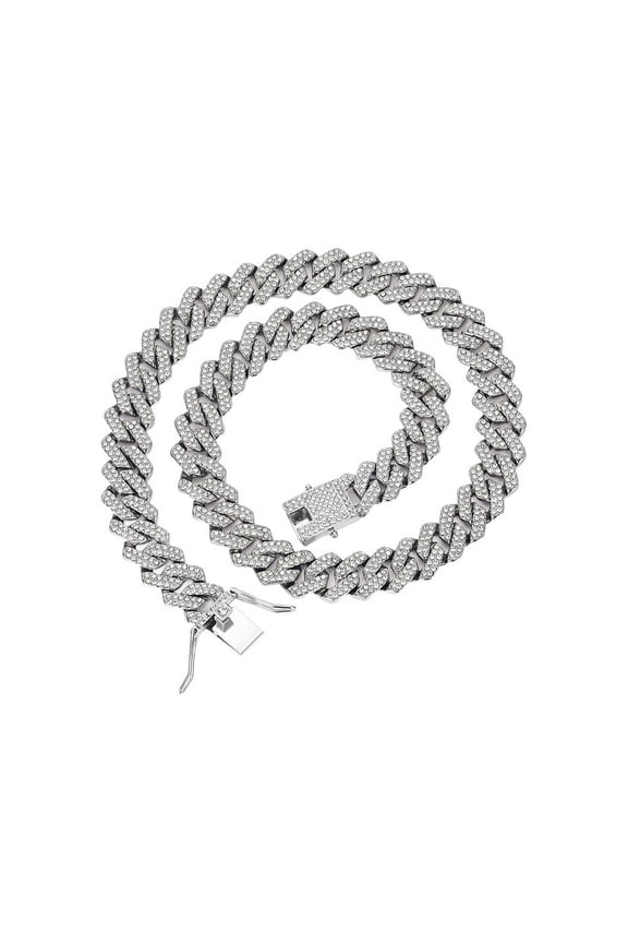 Unisex Bracelet Rhinestone Decor Thick Rhombus Chain Luster Zinc Alloy Adult Neck Wrist Jewelry Club Party Holiday Gift Necklace