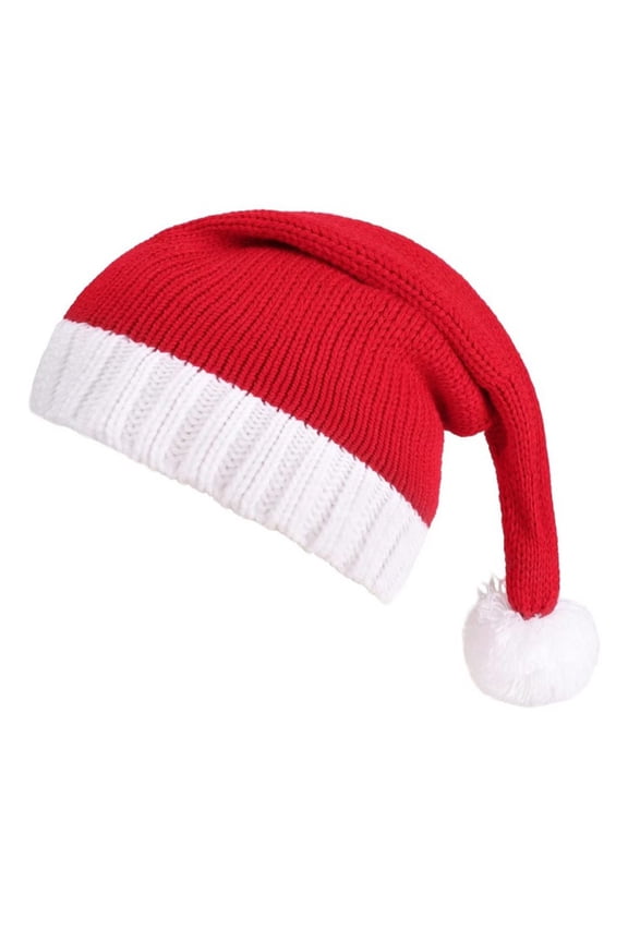 Unisex Christmas Santa Hat Children Parents New Year Cap Thick Party Beanie Contrast Color Elastic Thick Plush Decor Santa Cosplay Adult Holiday Headgear