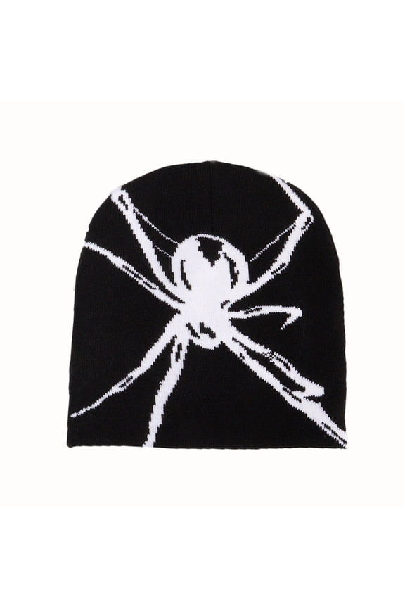 Unisex Halloween Hat Spider Applique Knitted Stretchy Dome Ear Protection Hip Hop Street Style Halloween Party Club Cap Adult Winter Beanie