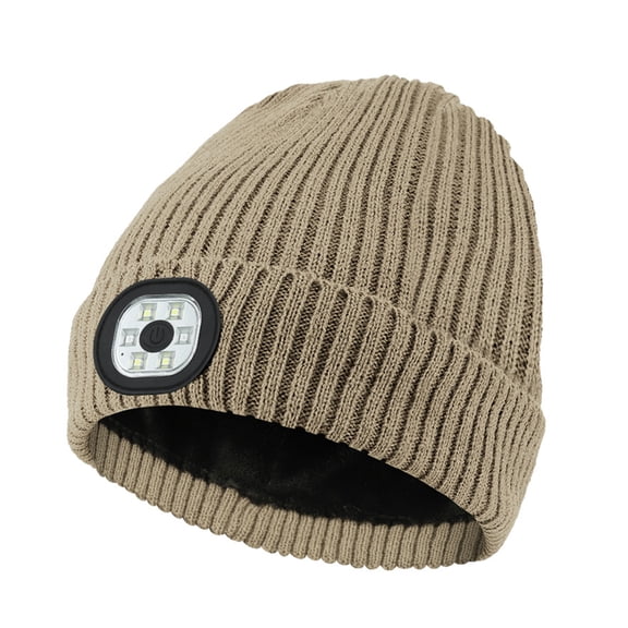 HUANLEDASH Unisex Solid Color LED Light Hat Fleece Lining Knitting Beanie Hat Winter Outdoor Ridding Night Running Warning Light Hat Streetwear