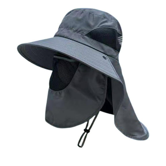 HUANLEDASH Unisex Sun Hat with Face Front Cover Face Neck Protection Hollow Mesh Windproof Fixed Strap Anti-UV Foldable Sunscreen Breathable Gardening Fishing Outdoor Cap