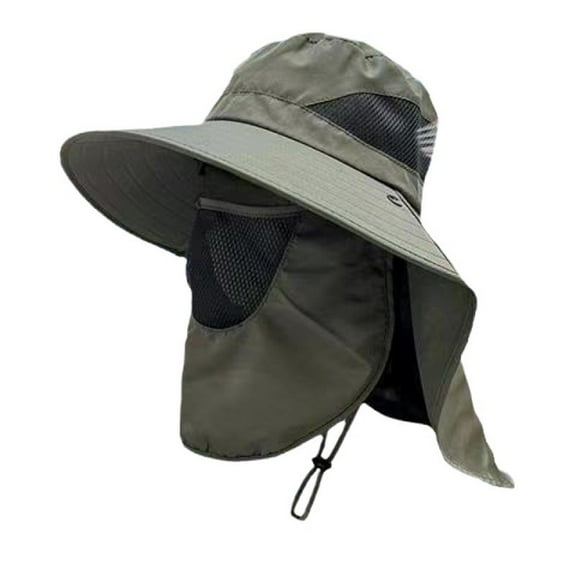 HUANLEDASH Unisex Sun Hat with Face Front Cover Face Neck Protection Hollow Mesh Windproof Fixed Strap Anti-UV Foldable Sunscreen Breathable Gardening Fishing Outdoor Cap