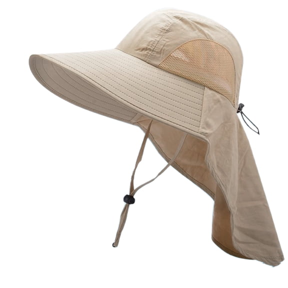HUANLEDASH Unisex Sun Hat Neck Protection Hollow Mesh Windproof Fixed Strap Anti-UV Foldable Sunscreen Breathable Gardening Fishing Outdoor Cap