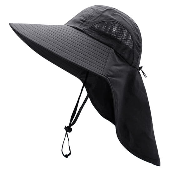 HUANLEDASH Unisex Sun Hat Neck Protection Hollow Mesh Windproof Fixed Strap Anti-UV Foldable Sunscreen Breathable Gardening Fishing Outdoor Cap