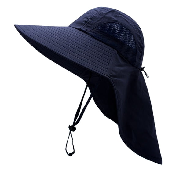 HUANLEDASH Unisex Sun Hat Neck Protection Hollow Mesh Windproof Fixed Strap Anti-UV Foldable Sunscreen Breathable Gardening Fishing Outdoor Cap