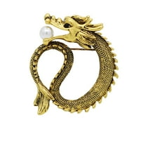 HUANLEDASH Vintage Dragon Brooch Chinese Style Men Suit Lapel Pin Faux Pearl Clothes Hats Bags Badge Jewelry Gift