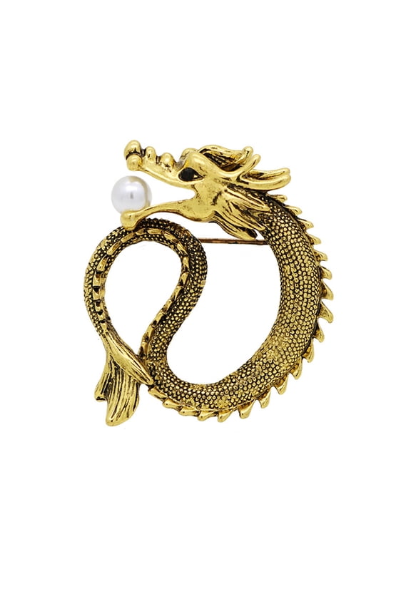Vintage Dragon Brooch Chinese Style Men Suit Lapel Pin Faux Pearl Clothes Hats Bags Badge Jewelry Gift