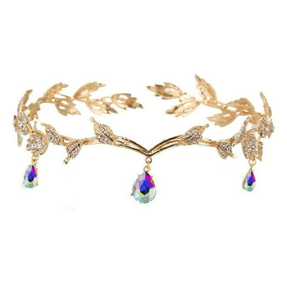 HUANLEDASH Wedding Hair Tiara Shiny Rhinestone Bridal Crown Leaves Shape Adjustable Tiara Wedding Hair Accessories Headpieces Head Jewelry