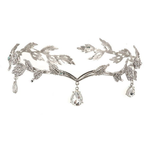 HUANLEDASH Wedding Hair Tiara Shiny Rhinestone Bridal Crown Leaves Shape Adjustable Tiara Wedding Hair Accessories Headpieces Head Jewelry