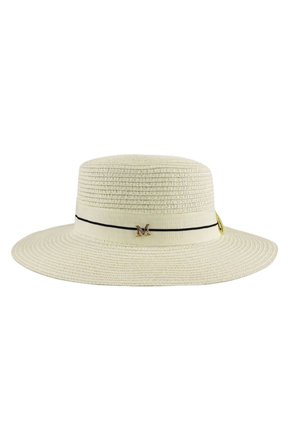 Wide Brim Letter M Decor Straw Hat Foldable Summer Women Beach Sun Hat Fashion Accessories