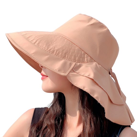 HUANLEDASH Wide Brim Shawl Design Fisherman Hat Women Summer Solid Color Ponytail Visor Hat Costume Accessories