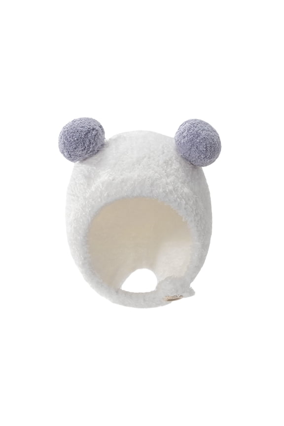 Winter Fall Children Hat Thick Plush Cartoon Bear Head Shape Solid Color Ear Protection Elastic Unisex Button Closure Soft Cozy Kids Photo Prop Beanie Headwear