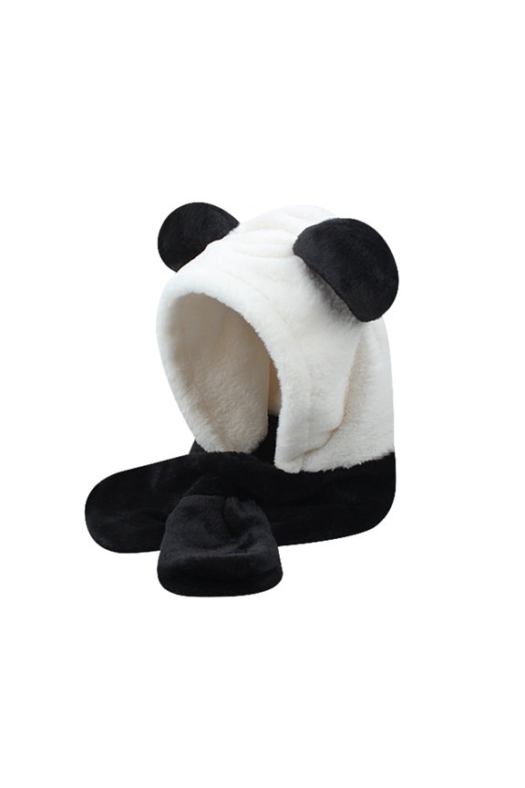 Winter Hat Cartoon Panda Shape Color Matching Thick Plush Warm Soft Full Protection Windproof Photo Prop Cross Unisex Outdoor Cap Winter Headwear