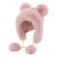 thumbnail image 1 of HUANLEDASH Winter Hat with Integrated Scarf Bear Ear Decor Thick Faux Mink Hair Full Protection Knitted Elastic Pure Color Headwear Outdoor Activities Cap, 1 of 1