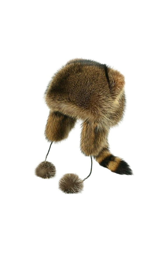 Winter Hat for Kids Adults Racoon Shape Faux Fur Thermal Isolation Windproof Unisex Furry Ball Decor Parent-child Matching Headwear Outdoor Cap