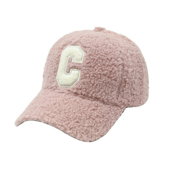 HUANLEDASH Winter Imitation Lambswool Baseball Hat Women C letter Print Plush Hat Extended Brim Adjustable Outdoor Casual Hat