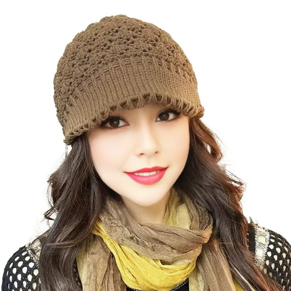 HUANLEDASH Winter Knit Hat with Visor Brim Cold Weather Warm Skull Cap Women Slouchy Snow Cap for Outdoor Activities And Daily Wear