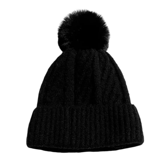 HUANLEDASH Winter Knitted Hat Thick Plush Keep Warm Pom-pom Hat Elastic Fit Solid Color No Brim Windproof Cold Weather Cap Outdoor Headwear