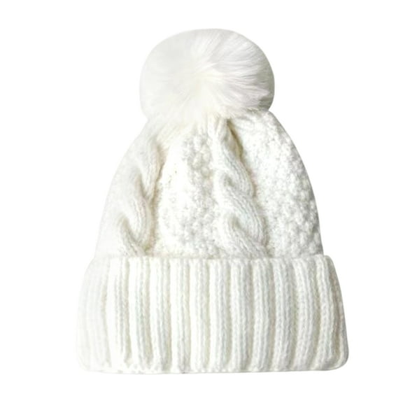 HUANLEDASH Winter Knitted Hat Thick Plush Keep Warm Pom-pom Hat Elastic Fit Solid Color No Brim Windproof Cold Weather Cap Outdoor Headwear