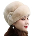 thumbnail image 1 of HUANLEDASH Winter Ladies Hat Elastic Fit Plush Imitation Mink Windproof Solid Color with Floral Beret Women Supplies, 1 of 1