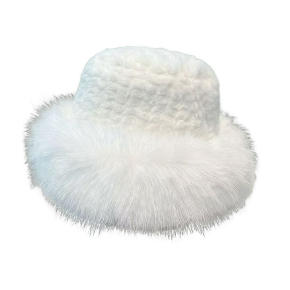 HUANLEDASH Winter Plush Bucket Hat Solid Color Thickened Warm Fisherman Hat Windproof Cold Weather Headwear Daily Wear