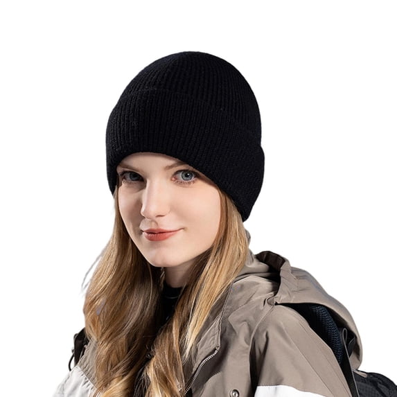 HUANLEDASH Winter Unisex Hat Knitted Thick Stretchy Piled Hat Solid Color Ear Protection Warm Daily Wear Cap Outdoor Skiing Skating Headwear